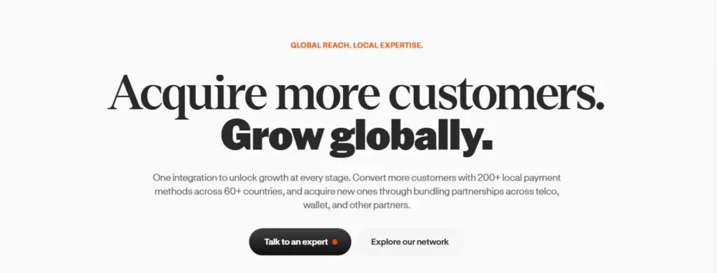 Boku homepage: one integration for 200+ local payment methods across 60+ countries
