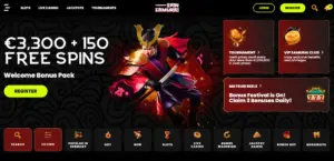 Spin Samurai lobby: welcome pack of €3,300 and 150 free spins