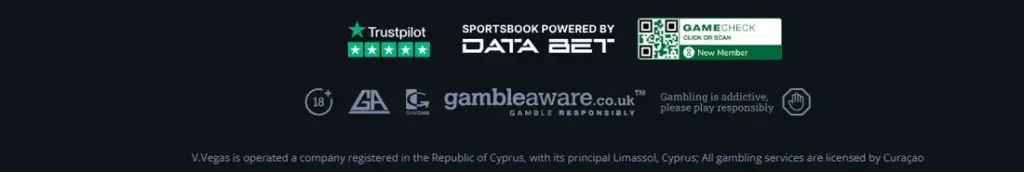 Vulkan Vegas footer: Cyprus company, gambling services licensed by Curacao