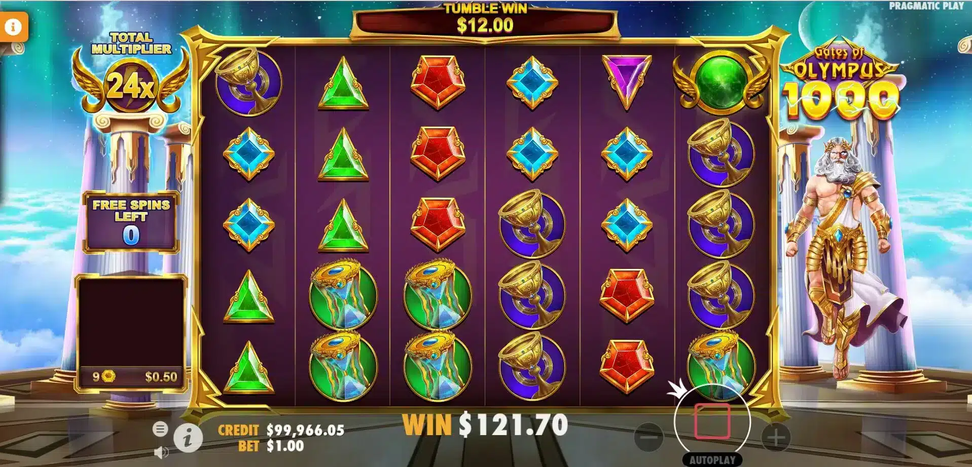 Gates of Olympus 1000 gameplay screenshot